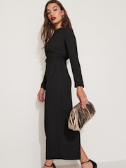 Black Column Gathered Midi Dress - Image 3 of 6