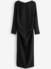 Black Column Gathered Midi Dress - Image 5 of 6