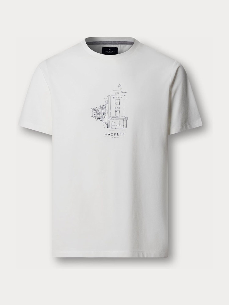 Hackett White Sloane Street Graphic T-Shirt - Image 1 of 2 Hackett White Sloane Street Graphic T-Shirt - Image 1 of 2