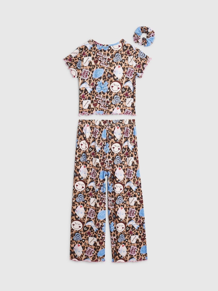 River Island Brown Leopard Stickers Pyjama Set - Image 2 of 4
