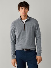 Hackett Grey Herringbone Quarter Zip Sweat Top - Image 1 of 6