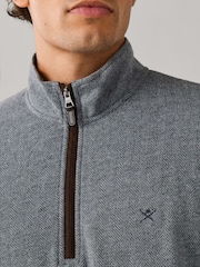 Hackett Grey Herringbone Quarter Zip Sweat Top - Image 3 of 6