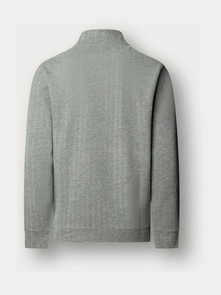 Hackett Grey Herringbone Quarter Zip Sweat Top - Image 6 of 6 Hackett Grey Herringbone Quarter Zip Sweat Top - Image 6 of 6