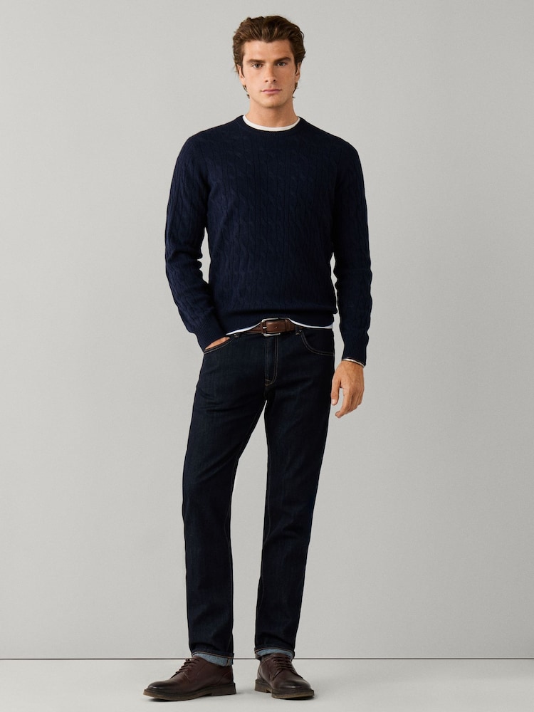 Hackett Blue Lambswool Cable Knit Crew Neck Jumper - Image 2 of 7