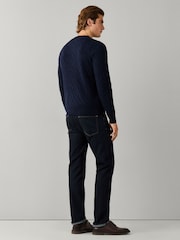 Hackett Blue Lambswool Cable Knit Crew Neck Jumper - Image 3 of 7