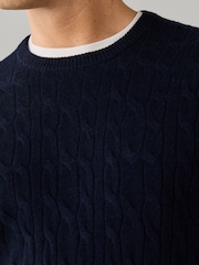 Hackett Blue Lambswool Cable Knit Crew Neck Jumper - Image 4 of 7