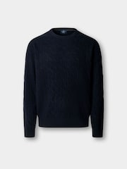 Hackett Blue Lambswool Cable Knit Crew Neck Jumper - Image 5 of 7