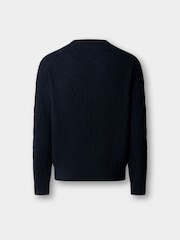 Hackett Blue Lambswool Cable Knit Crew Neck Jumper - Image 6 of 7