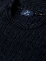 Hackett Blue Lambswool Cable Knit Crew Neck Jumper - Image 7 of 7