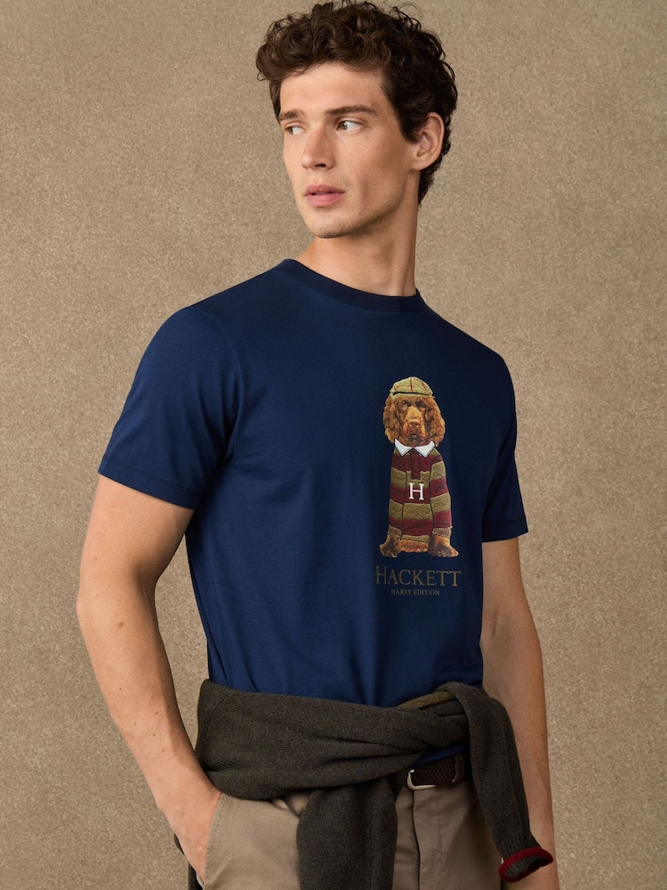 Hackett Blue Classic Fit Harry Graphic T-Shirt - Image 1 of 5 Hackett Blue Classic Fit Harry Graphic T-Shirt - Image 1 of 5