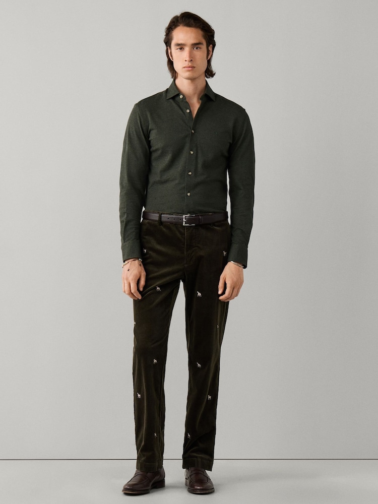 Hackett Green Tailored Fit Melange Jersey Shirt - Image 2 of 4 Hackett Green Tailored Fit Melange Jersey Shirt - Image 2 of 4