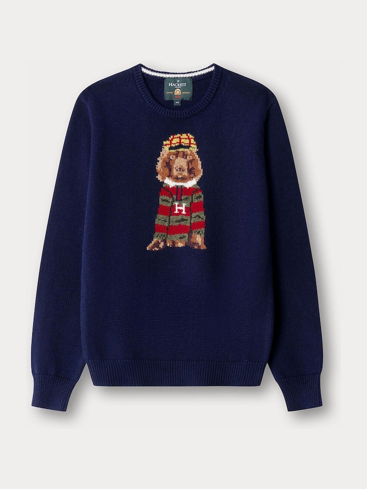 Hackett Blue Cotton-Wool Harry Crew Neck Jumper - Image 1 of 4