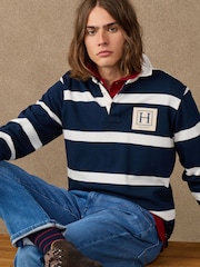 Hackett Blue Classic Fit Branded Striped Rugby Polo Shirt - Image 1 of 6