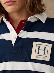 Hackett Blue Classic Fit Branded Striped Rugby Polo Shirt - Image 2 of 6