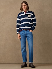 Hackett Blue Classic Fit Branded Striped Rugby Polo Shirt - Image 4 of 6