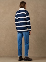 Hackett Blue Classic Fit Branded Striped Rugby Polo Shirt - Image 5 of 6