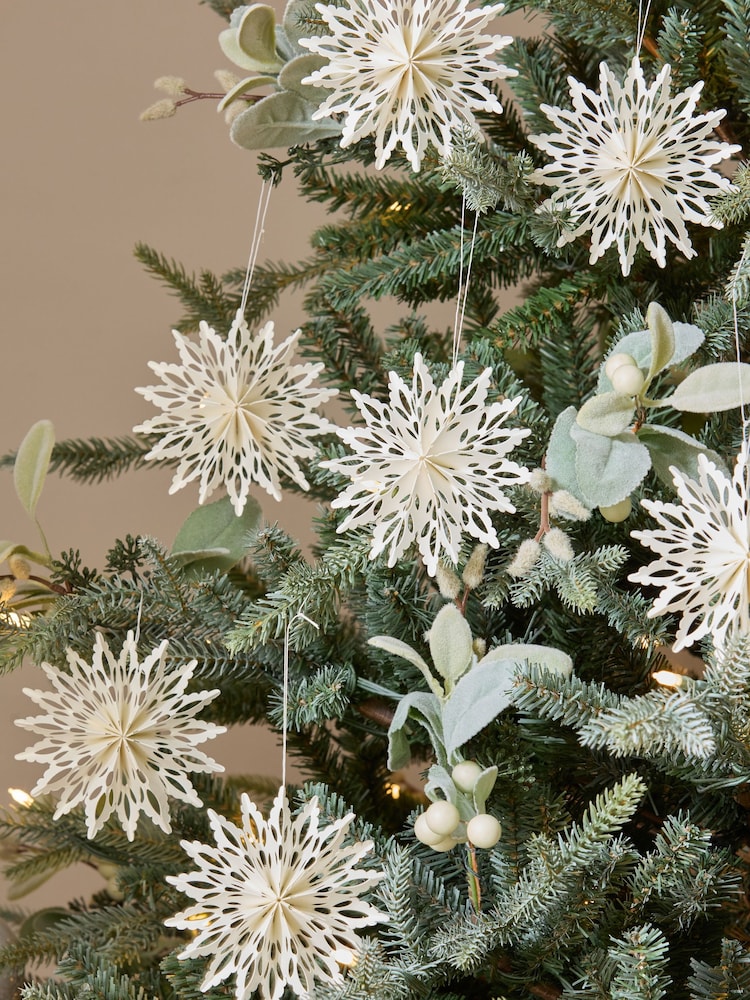 Set of 9 White Lace Paper Christmas Baubles - Image 1 of 5