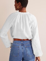 Boden White Broderie Tie-Neck Linen Top - Image 2 of 5