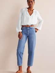 Boden White Broderie Tie-Neck Linen Top - Image 3 of 5