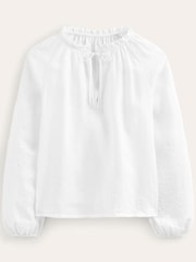 Boden White Broderie Tie-Neck Linen Top - Image 5 of 5
