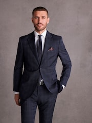 Navy Blue Slim Navy Blue Signature Tollegno Wool Check Suit Jacket - Image 2 of 10