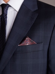 Navy Blue Slim Navy Blue Signature Tollegno Wool Check Suit Jacket - Image 4 of 10