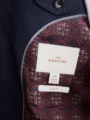Navy Blue Slim Navy Blue Signature Tollegno Wool Check Suit Jacket - Image 5 of 10