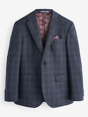 Navy Blue Slim Navy Blue Signature Tollegno Wool Check Suit Jacket - Image 6 of 10