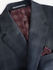 Navy Blue Slim Navy Blue Signature Tollegno Wool Check Suit Jacket - Image 7 of 10