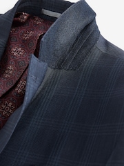 Navy Blue Slim Navy Blue Signature Tollegno Wool Check Suit Jacket - Image 8 of 10