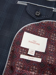 Navy Blue Slim Navy Blue Signature Tollegno Wool Check Suit Jacket - Image 9 of 10