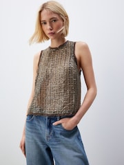 Зеленый хаки - Топ без рукава Sequin Tank Top - Image 1 of 6
