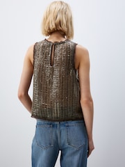 Зеленый хаки - Топ без рукава Sequin Tank Top - Image 3 of 6
