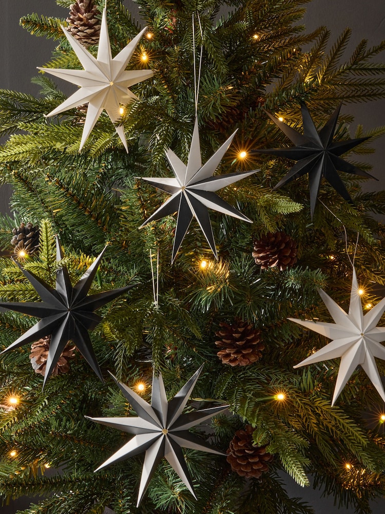 Set of 6 Black/White Paper Star Christmas Baubles - Image 1 of 5