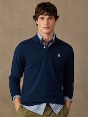 Hackett Blue Classic Fit Long Sleeve Branded Polo Shirt - Image 1 of 5