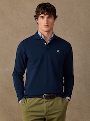 Hackett Blue Classic Fit Long Sleeve Branded Polo Shirt - Image 3 of 5