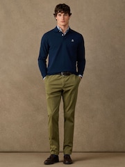 Hackett Blue Classic Fit Long Sleeve Branded Polo Shirt - Image 4 of 5