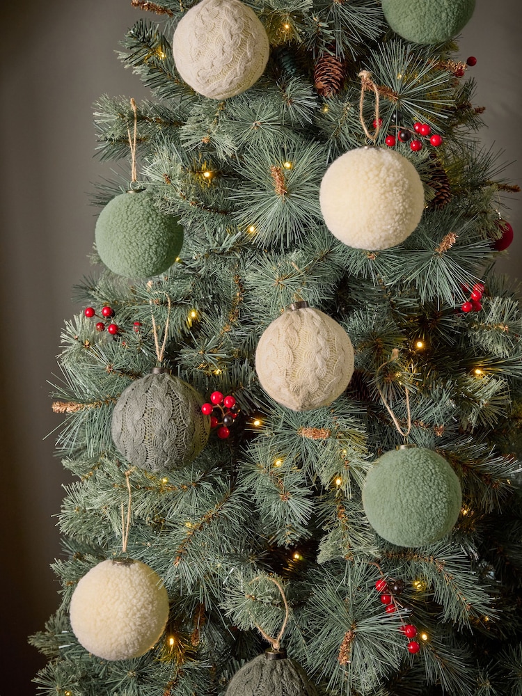 Set of 9 Green Borg and Knit Christmas Baubles - Image 1 of 5
