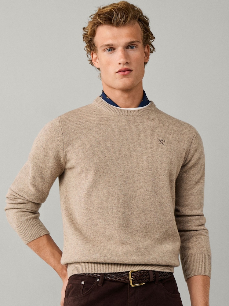Hackett Brown Lambswool Crew Neck Jumper - Image 1 of 8