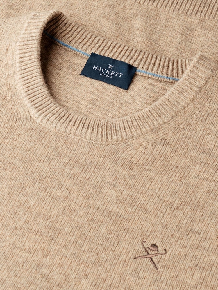 Hackett Brown Lambswool Crew Neck Jumper - Image 8 of 8