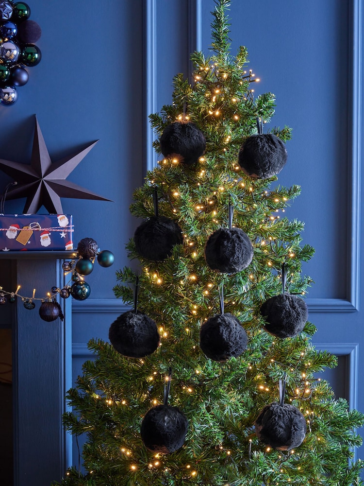 Set of 9 Navy Faux Fur Christmas Baubles - Image 1 of 4