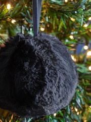 Set of 9 Navy Faux Fur Christmas Baubles - Image 2 of 4