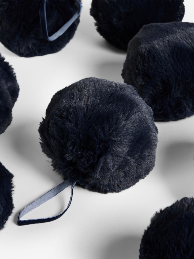 Set of 9 Navy Faux Fur Christmas Baubles - Image 3 of 4