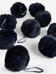 Set of 9 Navy Faux Fur Christmas Baubles - Image 4 of 4