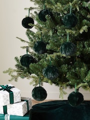 Set of 9 Green Faux Fur Christmas Baubles - Image 1 of 5