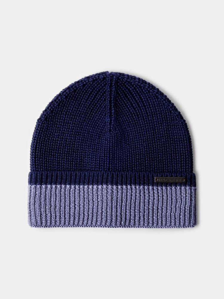 Hackett Blue Merino Wool Beanie Hat - Image 1 of 4 Hackett Blue Merino Wool Beanie Hat - Image 1 of 4