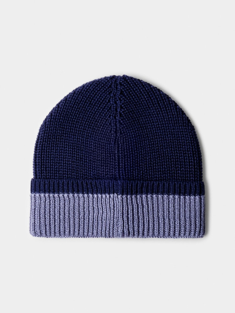 Hackett Blue Merino Wool Beanie Hat - Image 2 of 4 Hackett Blue Merino Wool Beanie Hat - Image 2 of 4