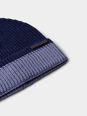 Hackett Blue Merino Wool Beanie Hat - Image 3 of 4
