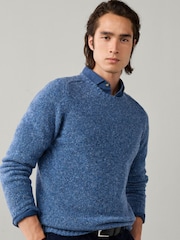 Hackett Blue Merino Wool Donegal Crew Neck Jumper - Image 1 of 5