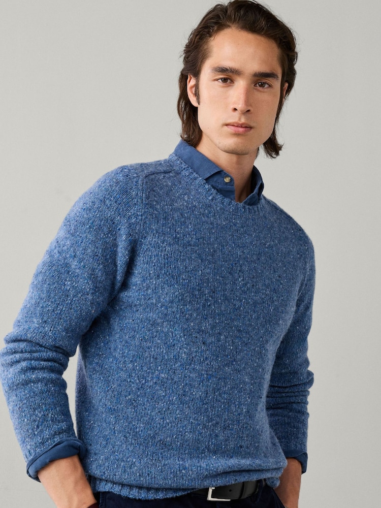 Hackett Blue Merino Wool Donegal Crew Neck Jumper - Image 1 of 5 Hackett Blue Merino Wool Donegal Crew Neck Jumper - Image 1 of 5